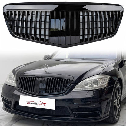 Maybach Style Front Radiator Grille – Gloss Black | Mercedes S‑Class W221 (2009–2013, S65 S400)