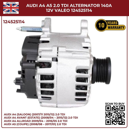 Bosch/VALEO Alternator 140A 12V – Fits Audi A4 A5 2.0 TDI – Part No. 0124525114