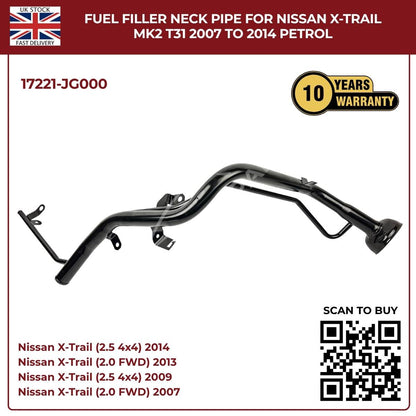 Fuel Filler Neck Pipe for Nissan X‑Trail MK2 T31 (2007–2014) Petrol – OEM Replacement 17221‑JG000