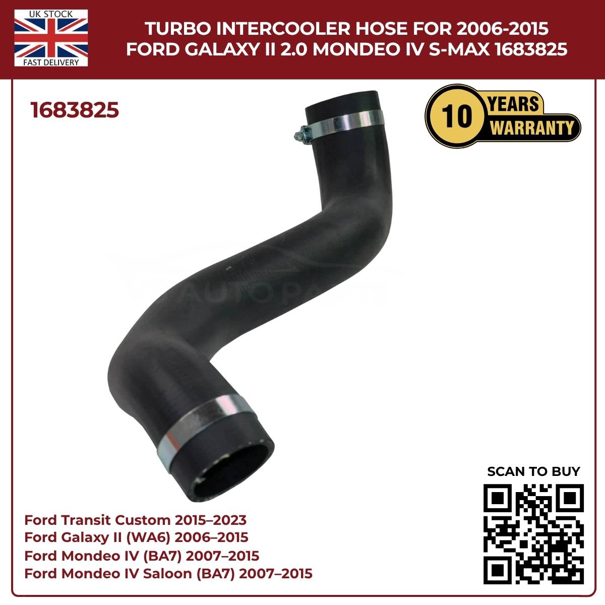 Turbocharger Charge Air Hose RHS – Fits Ford Mondeo, S‑MAX, Galaxy 2.0 TDCi (1683825 / AG916K863AB)