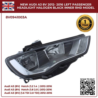 Image of Audi A3 Passenger Side Headlight Assembly – 8V0941003A