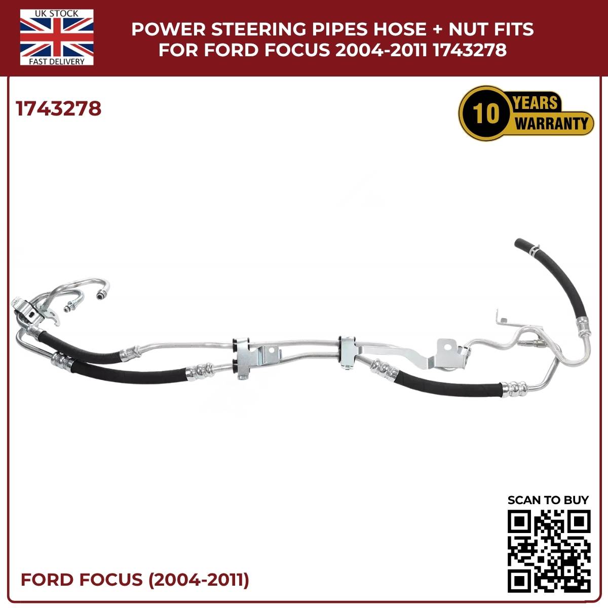 Image of Ford Focus Mk2 / C-Max power steering pipe and nut assembly 1743278, close-up view