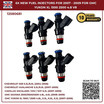 Set of 6 High-Flow Fuel Injectors | Fits 2005–2006 Chevrolet SSR 5.3L & 6.0L V8 Petrol | OEM 12580681 Replacement