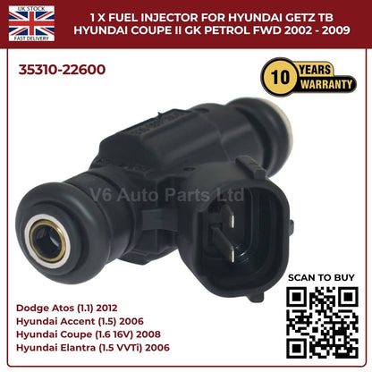 1 x Fuel Injector 35310‑22600 – Fits 2002‑2009 Hyundai Getz TB & Coupe II GK Petrol FWD