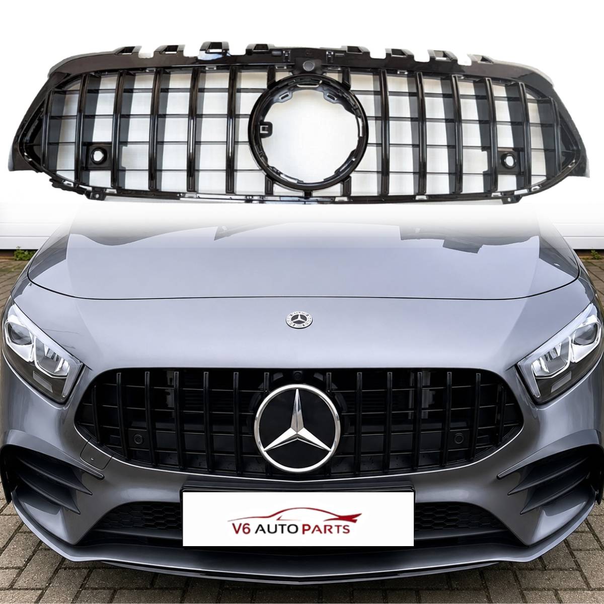 For Mercedes-Benz A-Class W177/V177 GT Panamericana Front Radiator Grille – Gloss Black (A200, A250, AMG A35, 2018–2023)