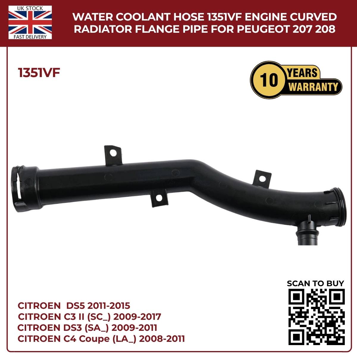 Water Coolant Hose  1351VF – Rear Right Engine Radiator Pipe for Peugeot & Citroën