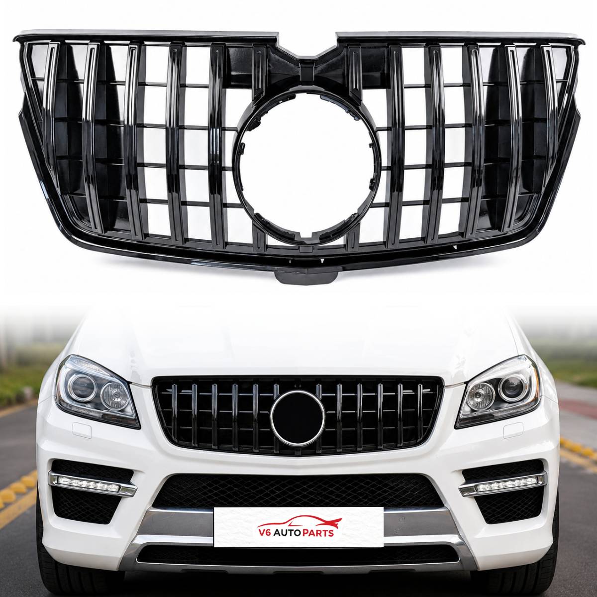 For Mercedes-Benz GL-Class X164 Front Bumper GT Panamericana Grille – Gloss Black (2009–2013)