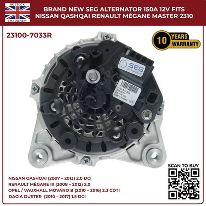 Alternator 23100‑7033R 12V 150A – Renault Master MK3, Vauxhall Movano B MK2, Nissan NV400