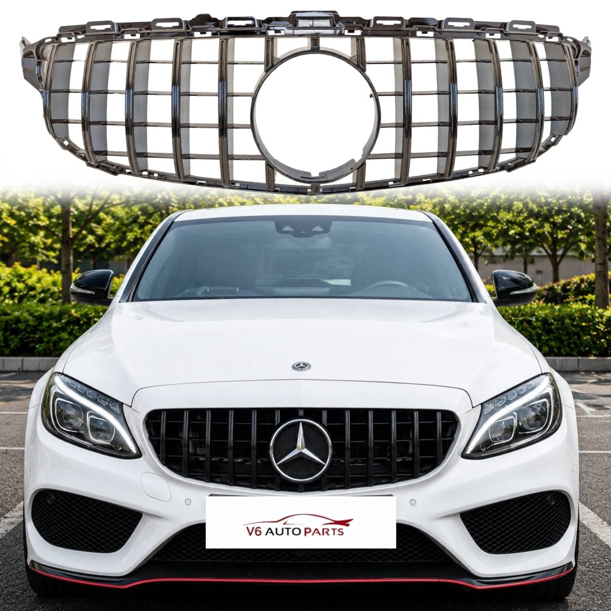 Mercedes Benz C-Class A205 C200d / C300 (2016–2018) Front Radiator Gloss Black Grille – Premium Replacement
