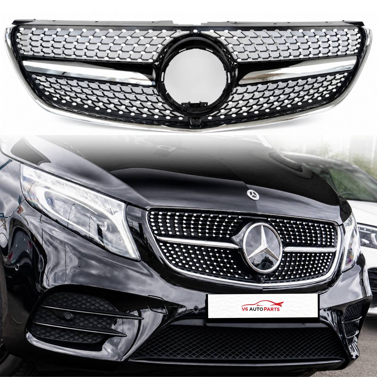 For Mercedes V-Class W447 V250 220 MPV Compatible front Bumper Diamond Black Grille 2015-22