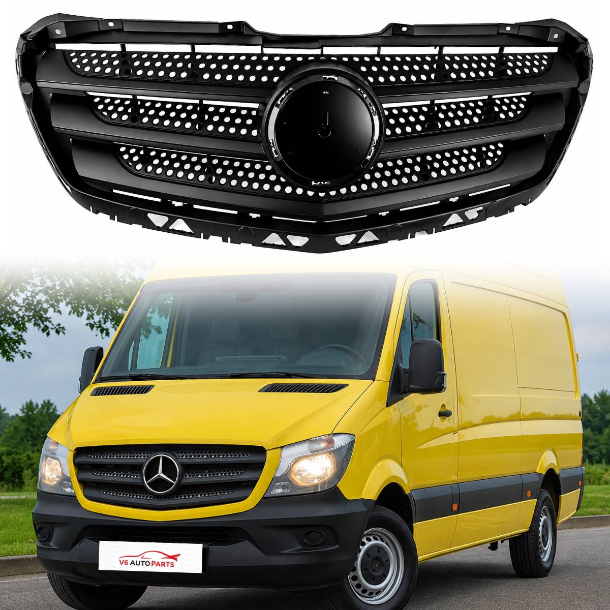 Front Bumper Radiator Grille for Mercedes-Benz Sprinter W906 319 CDI Van / Bus / Chassis Cab (2013–2017 Facelift) – Black, No Emblem