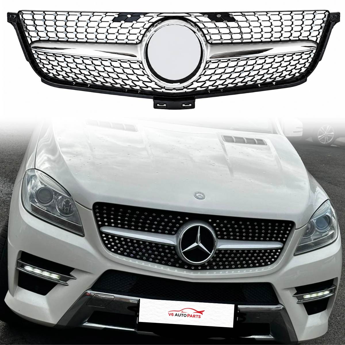 For Mercedes M‑Class W166 ML300/320/400 Front Radiator Grille (2012–2016) – Diamond Chrome