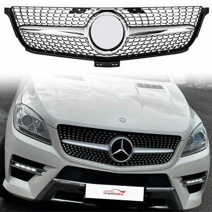 For Mercedes M‑Class W166 ML300/320/400 Front Radiator Grille (2012–2016) – Diamond Chrome
