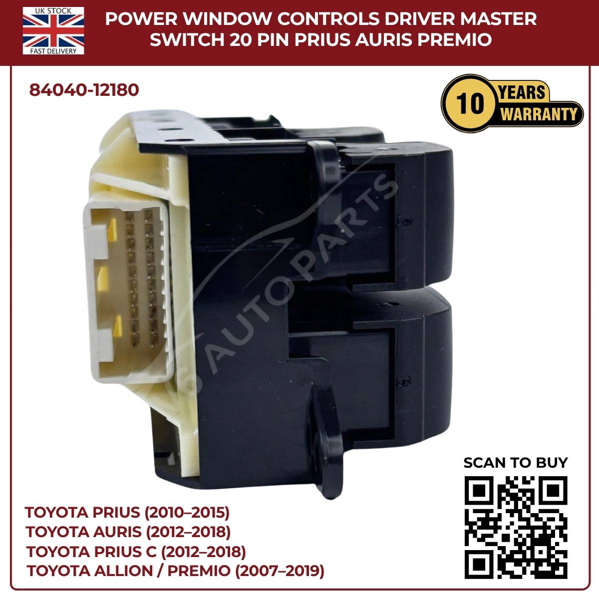 Toyota Lexus Driver Master Power Window Switch – Lock Control Buttons (OEM 84040‑12180, CT200h Prius Corolla)