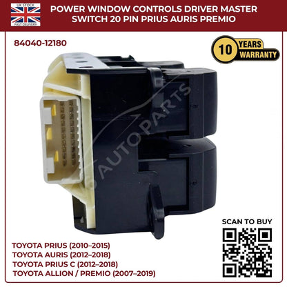 Toyota Lexus Driver Master Power Window Switch – Lock Control Buttons (OEM 84040‑12180, CT200h Prius Corolla)