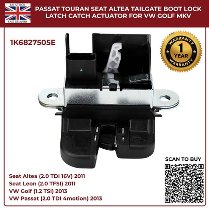 Tailgate Boot Lock Latch Catch Actuator – Fits VW Golf Mk5 Mk6, Passat, Touran, Seat Altea Leon Toledo