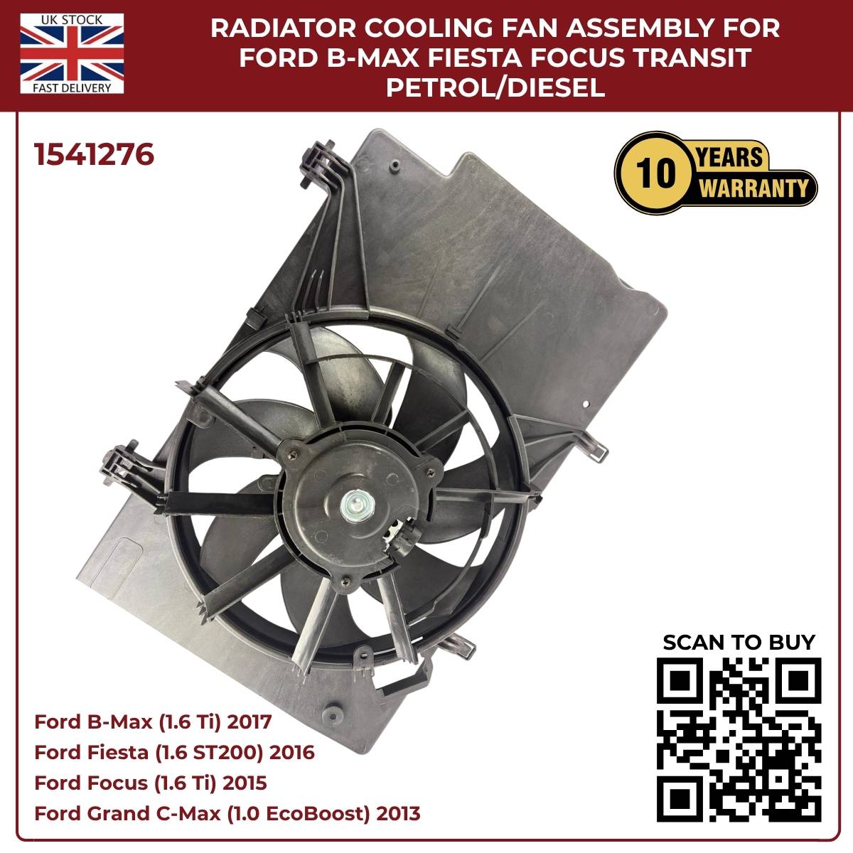 Radiator Cooling Fan Assembly – Ford B‑MAX, Fiesta, Focus, Transit (Petrol/Diesel)