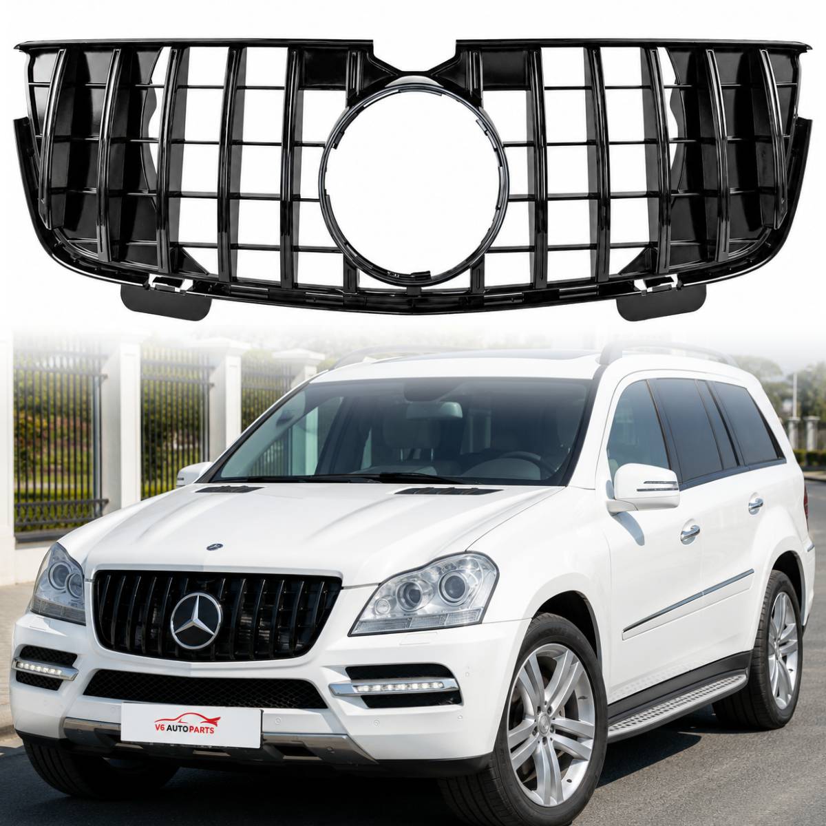 For Mercedes‑Benz GL‑Class X164 (2006–2009) Front Radiator GT‑R Style Black Grille – Fits GL320 & GL450
