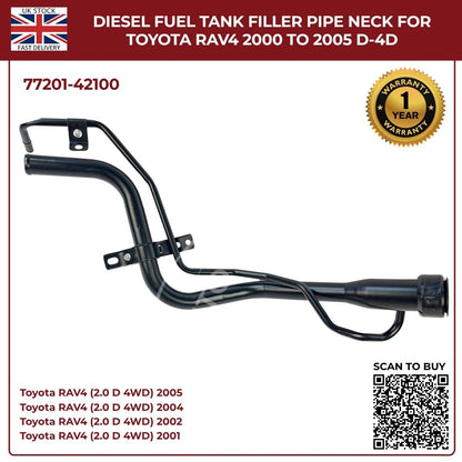 Fuel Tank Filler Neck Pipe  For Toyota RAV4 Mk2 Diesel 77201‑42100 (2000–2005, 2.0 D‑4D AWD)