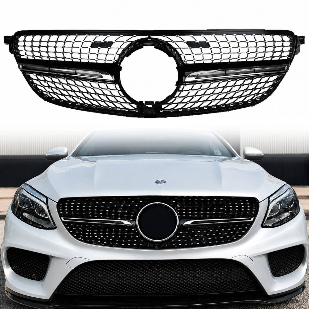 Front Radiator AMG Diamond Style Black on Chrome Fin Grille – Fits Mercedes-Benz GLE-Class W292/C292 (2015–2018)