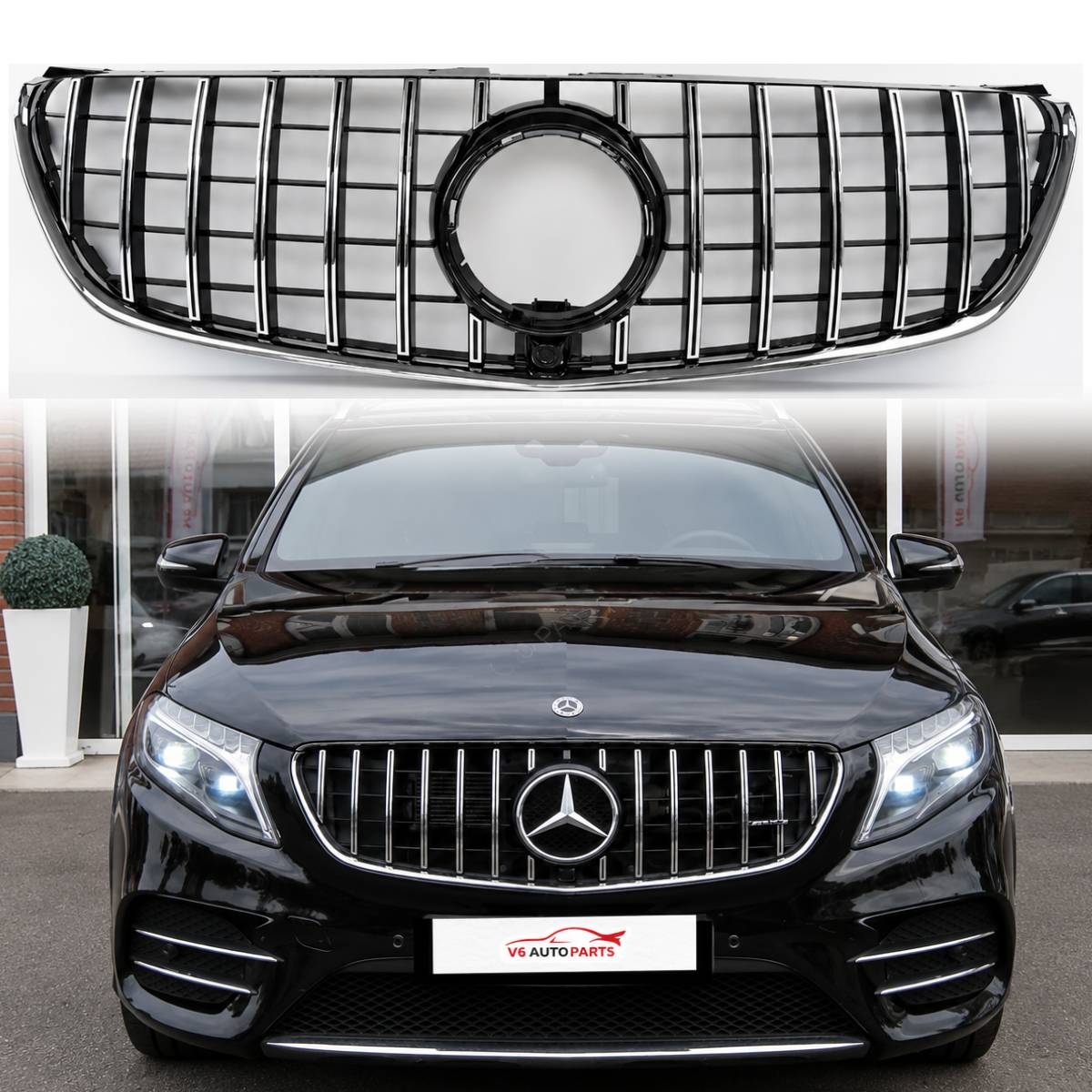 For Mercedes V-Class V250/V260 GT Grille – Black Slats Chrome Panamericana (2015–2023)