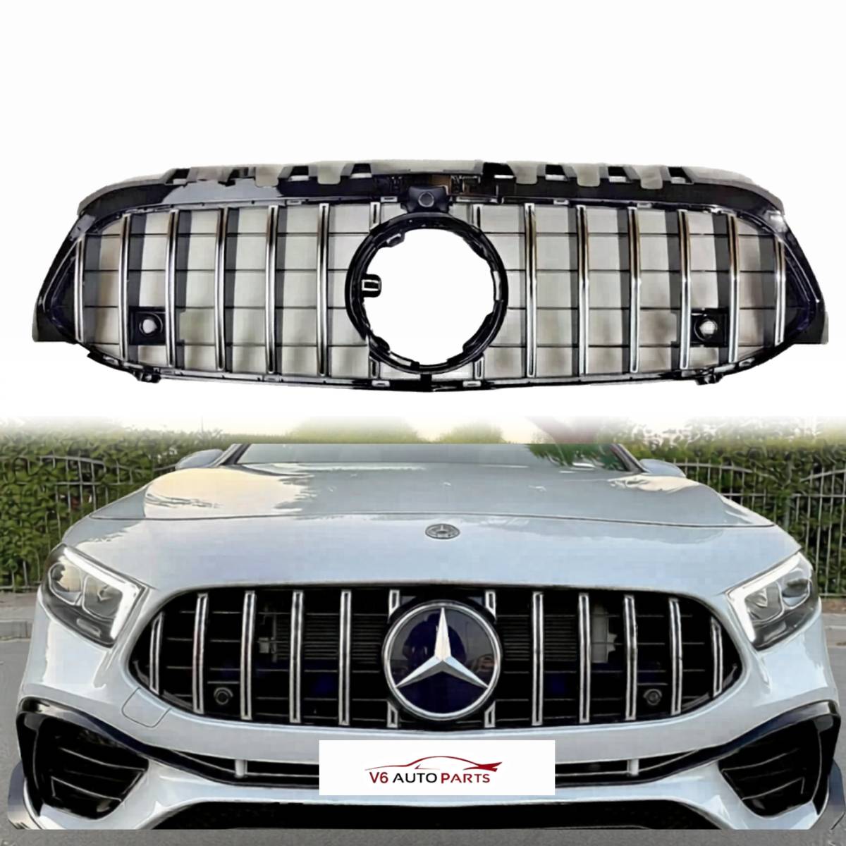 Mercedes‑Benz A‑Class W177/V177  Chrome Slats  GT Panamericana Front Radiator Grille – Fits A180, A200 (2018‑2023, Facelift, AMG Line)