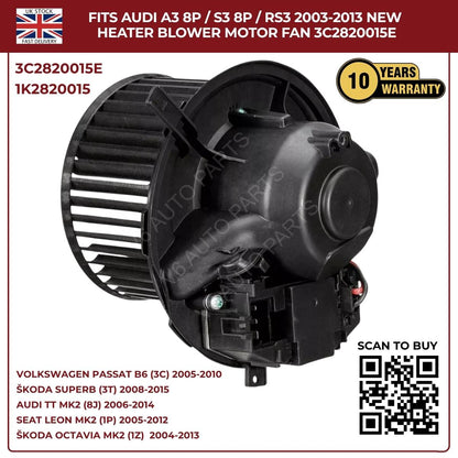 Heater Blower Motor Fan For Audi TT MK2 2006–2014 / A3 8P S3 – OEM 1K2820015A, 3C2820015E