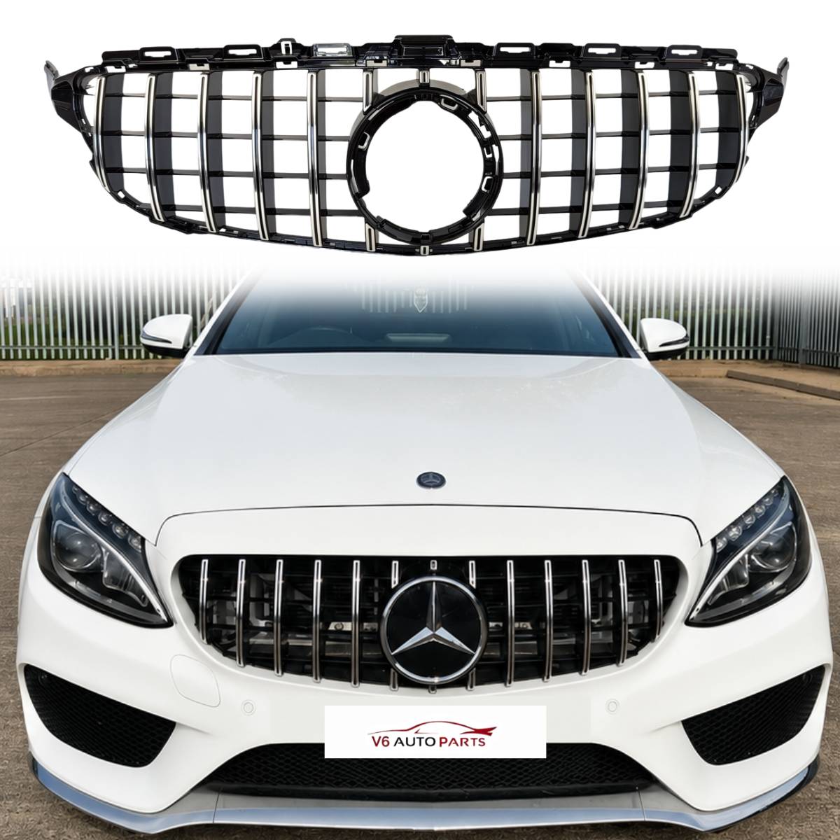 Front Radiator Panamericana Chrome Grille – Mercedes C‑Class A205 C300 C180d C43 GTR (2018–2020)