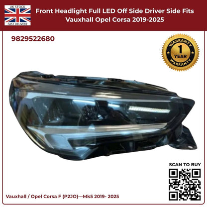 Image of Vauxhall Corsa F Right Driver Side Full LED Headlamp 2019-2025 9829522680