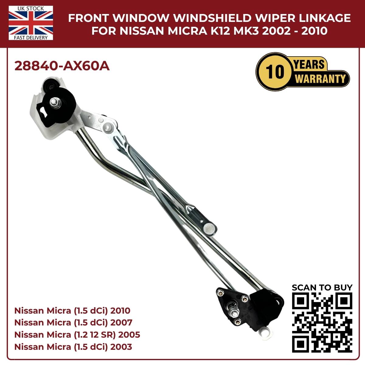 Nissan Micra K12 Front Windscreen Wiper Motor Linkage (2003–2010) – Direct Fit Replacement 28840‑AX60A
