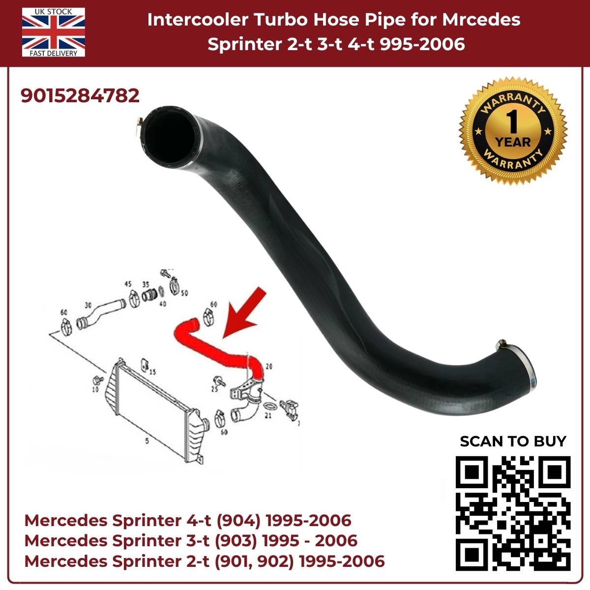 image of Mercedes Sprinter 1995 to 2006 intercooler hose 9015284782