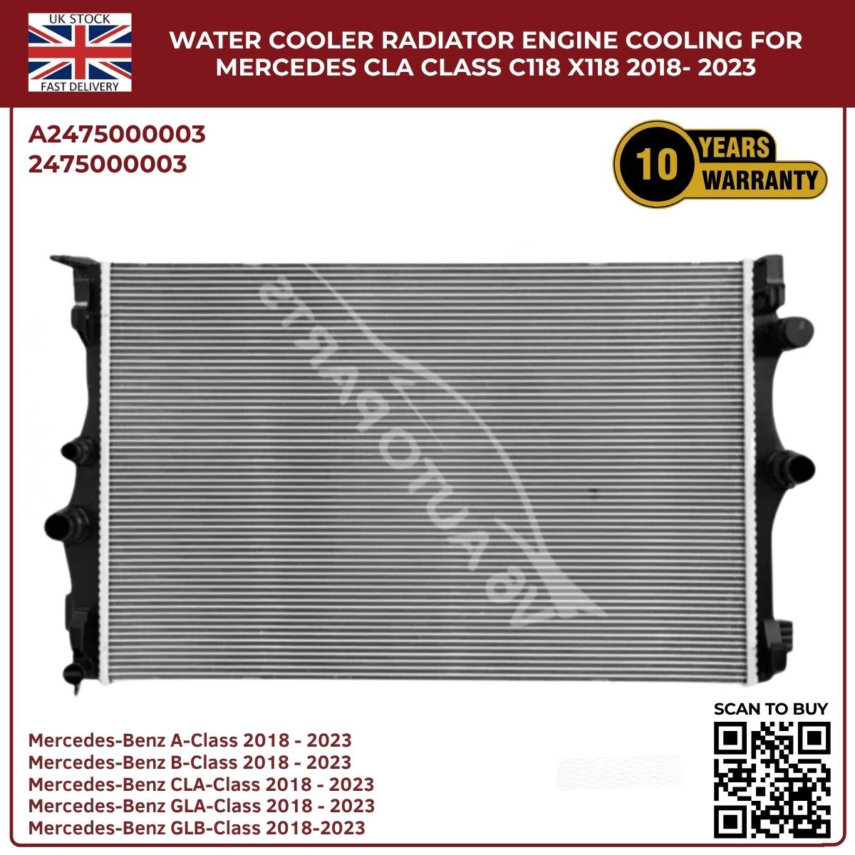 Mercedes CLA-Class Radiator (C118/X118) 2018–2023 | Engine Cooling Water Cooler 22mm