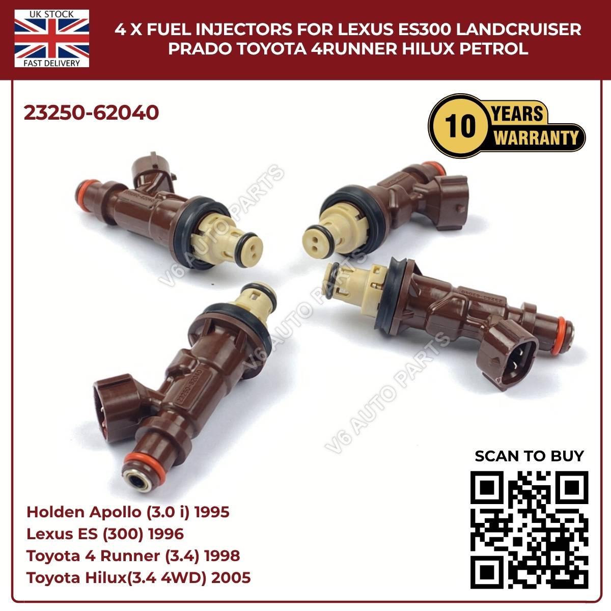 4 x Fuel Injectors For Lexus ES300 Landcruiser Prado Toyota 4Runner Hilux Petrol