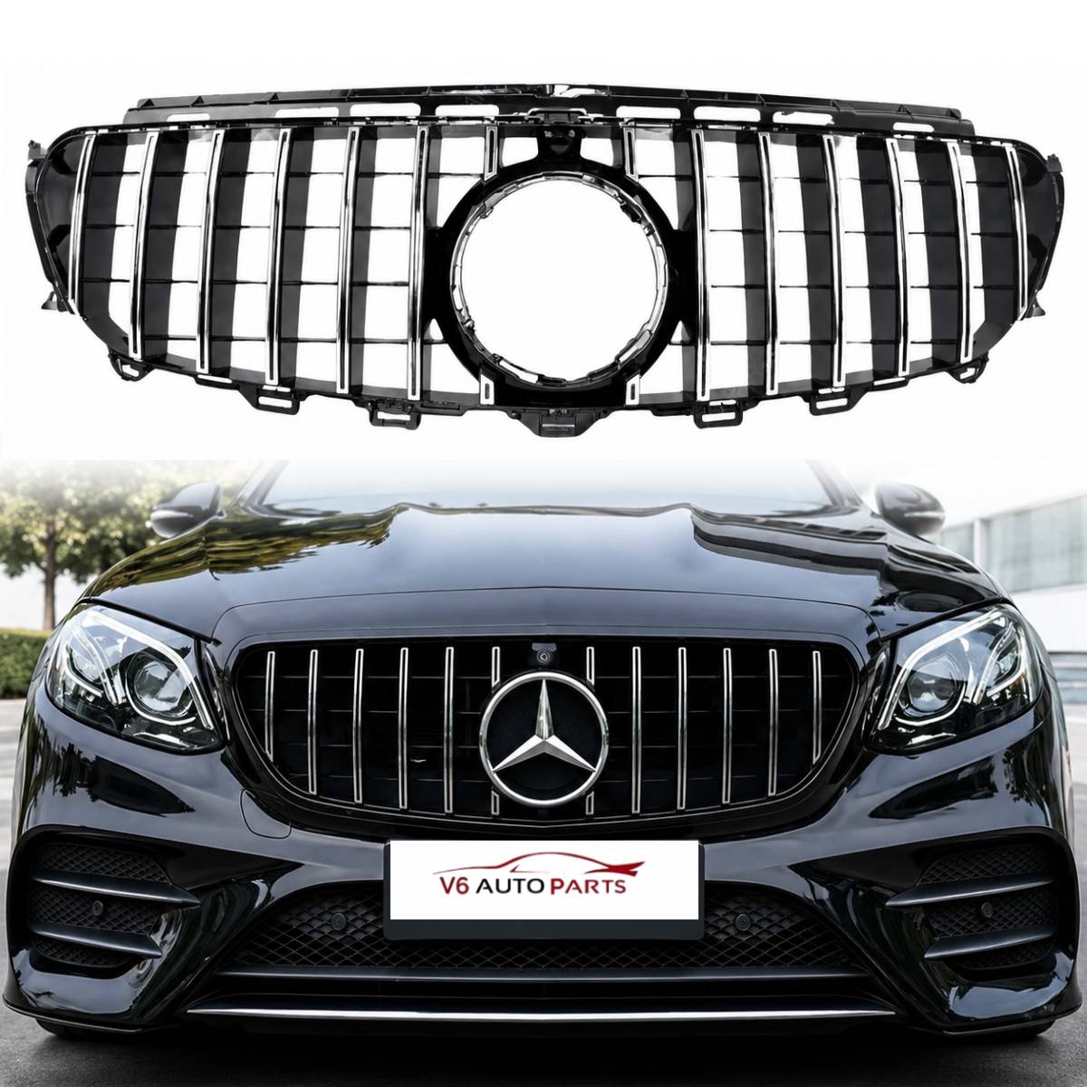 For  Mercedes-Benz E-Class A238 Front Bumper GT Panamericana Chrome Grille (2016–2021 | E250, E300, E400 | Avantgarde, Sport, AMG-Line)