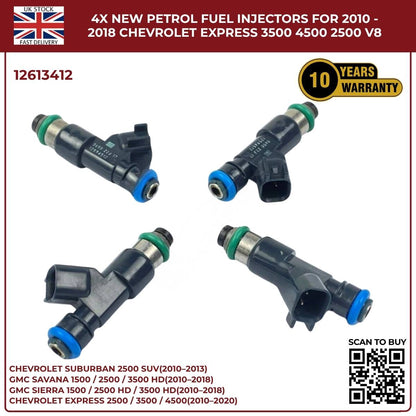 4× Fuel Injectors 12613412 – Fits 2010–2013 Chevrolet Suburban 2500 HD 6.0L V8 Petrol