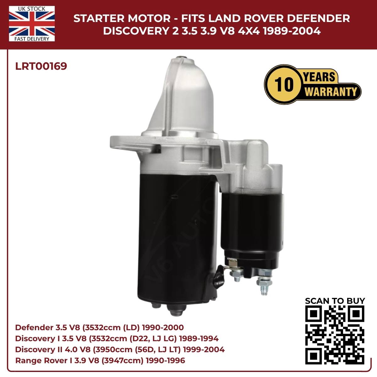 Starter Motor for Land Rover Defender & Discovery V8 (3.5, 3.9, 4.0) – 1989‑2004 | OEM Replacement