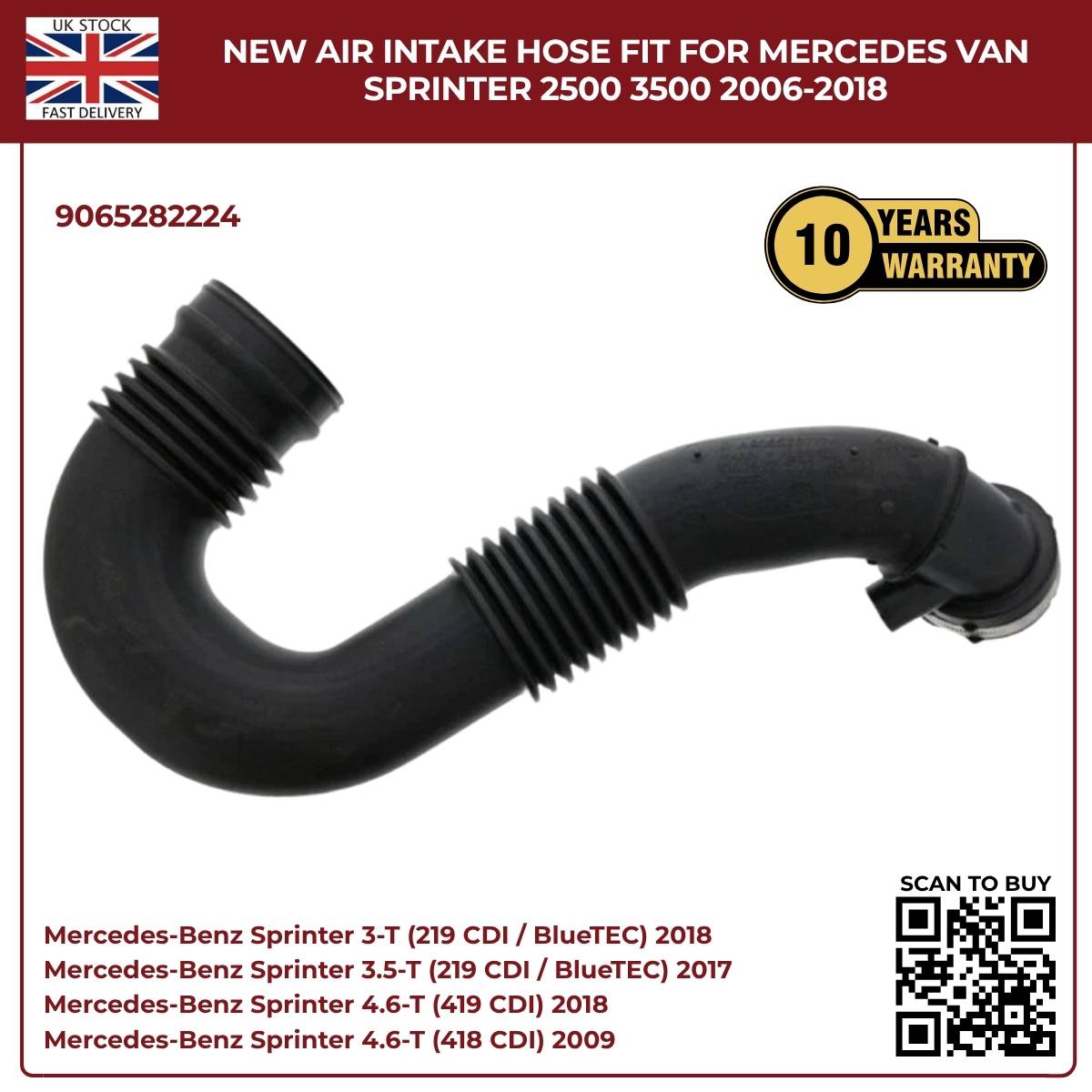 For Mercedes Sprinter Diesel Air Intake Hose A9065282224 (2006–2018, W906 OM642)