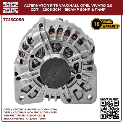 TG15C058 Alternator – 12V 150A | Fits 2006‑2014 Opel/Vauxhall Vivaro A 2.0 CDTi Diesel