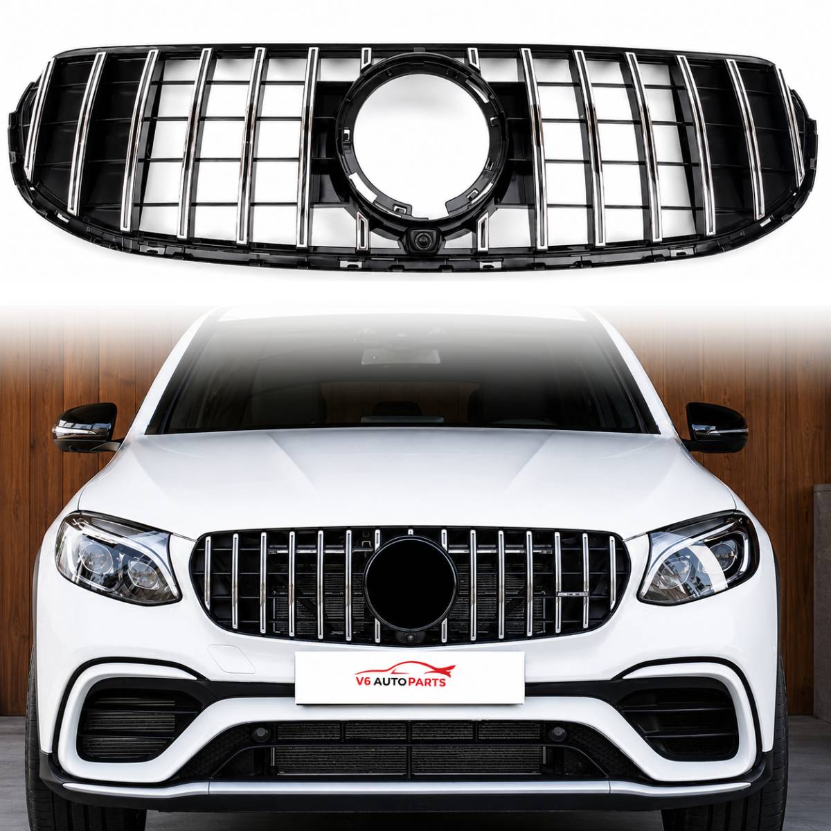 Front Bumper Panamericana Chrome Grille – Fits Mercedes-Benz GLC-Class X253 (GLC 200d, GLC 300 | 2019–2023 Facelift)