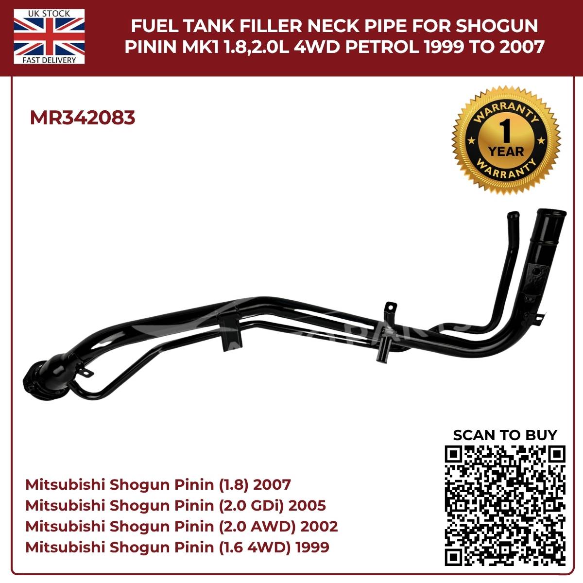 Fuel Filler Neck Pipe MR342083 for Mitsubishi Shogun Pinin MK1 1999–2007 AWD Petrol 1.8