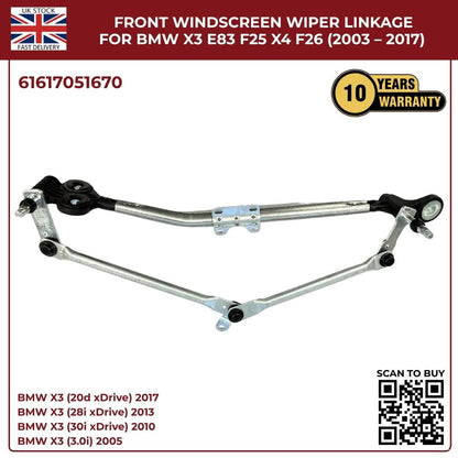 BMW Wiper Linkage Arm Assembly – Fits X3 F25 E83 & X4 F26 | OEM 61617051670 | Fast UK Dispatch