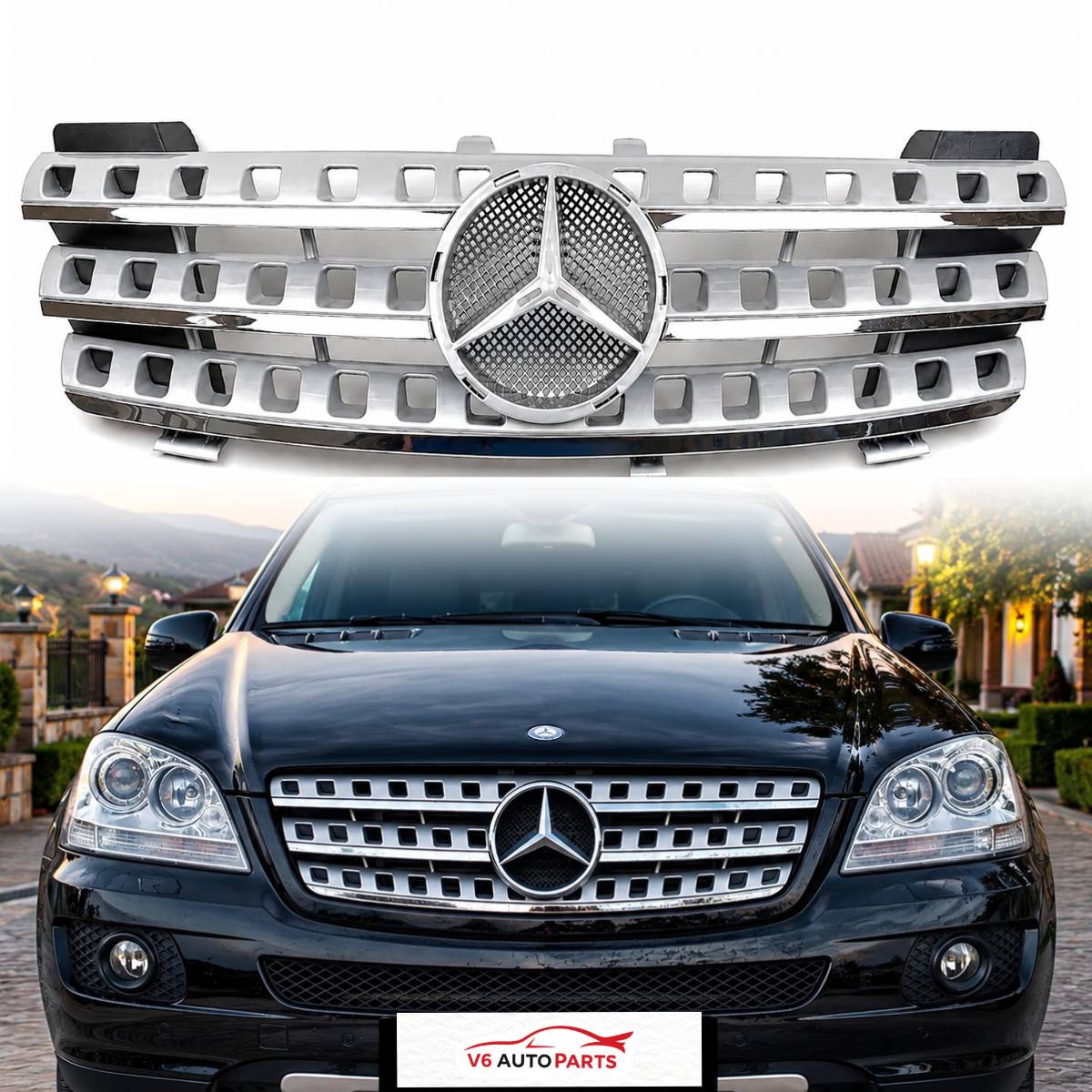 Front Bumper Chrome Grille – Mercedes M-Class W164 (2005–2008) ML500 ML550