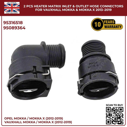 2 PCS Heater Matrix Inlet & Outlet Hose Connectors For Vauxhall ΜΟΚΚΑ Χ 2013-19