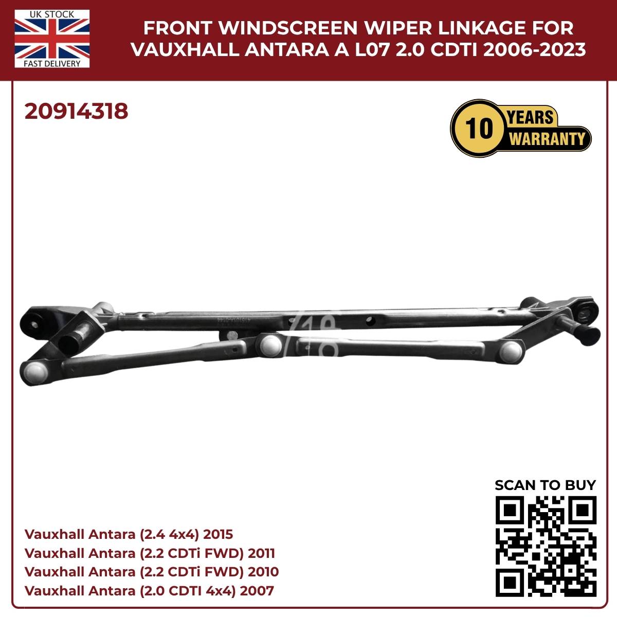 Front Windscreen Wiper Linkage Assembly – Fits Vauxhall Opel Antara 2007‑Onwards (Diesel & Petrol) | OE Ref 20914318