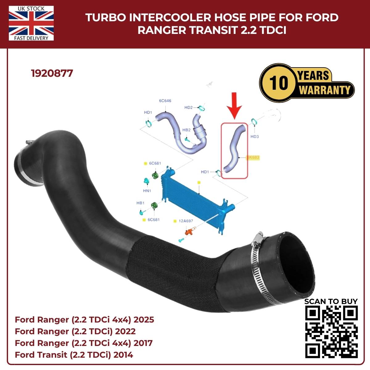 image of Ford Ranger and Transit 2.2 TDCi boost hose 1920877