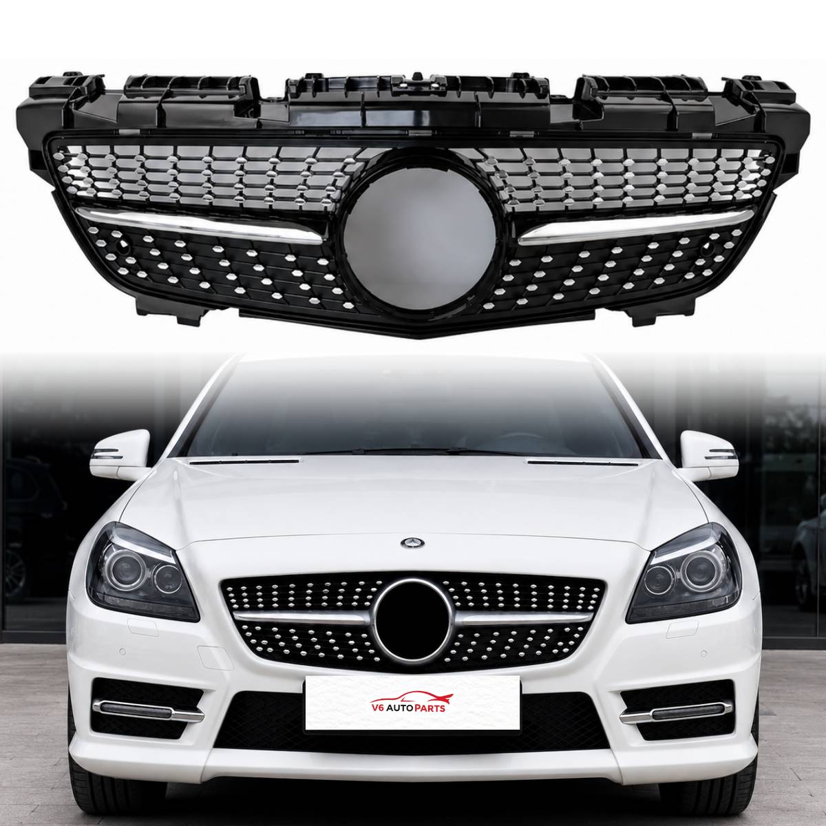 For Mercedes-Benz SLK R172 Front Bumper Grille – AMG Diamond Style Black (2011–2016, SLK200/SLK55 AMG Pre-Facelift)