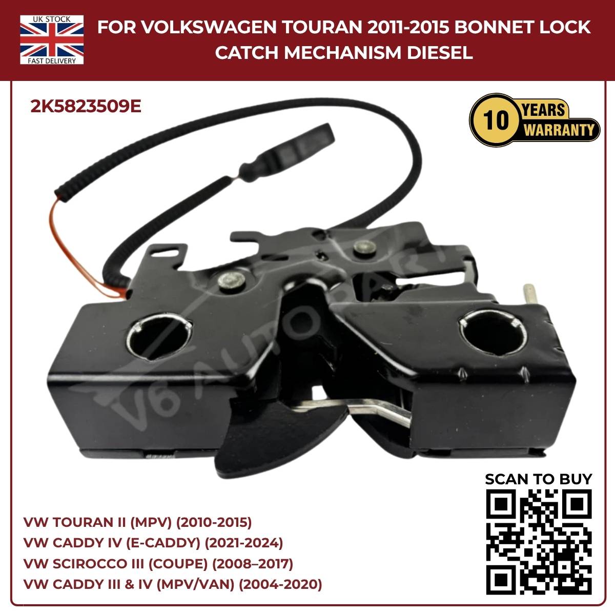 Bonnet Lock Catch Mechanism for VW Caddy MK4 2011–2020 | OEM 2K5823509E