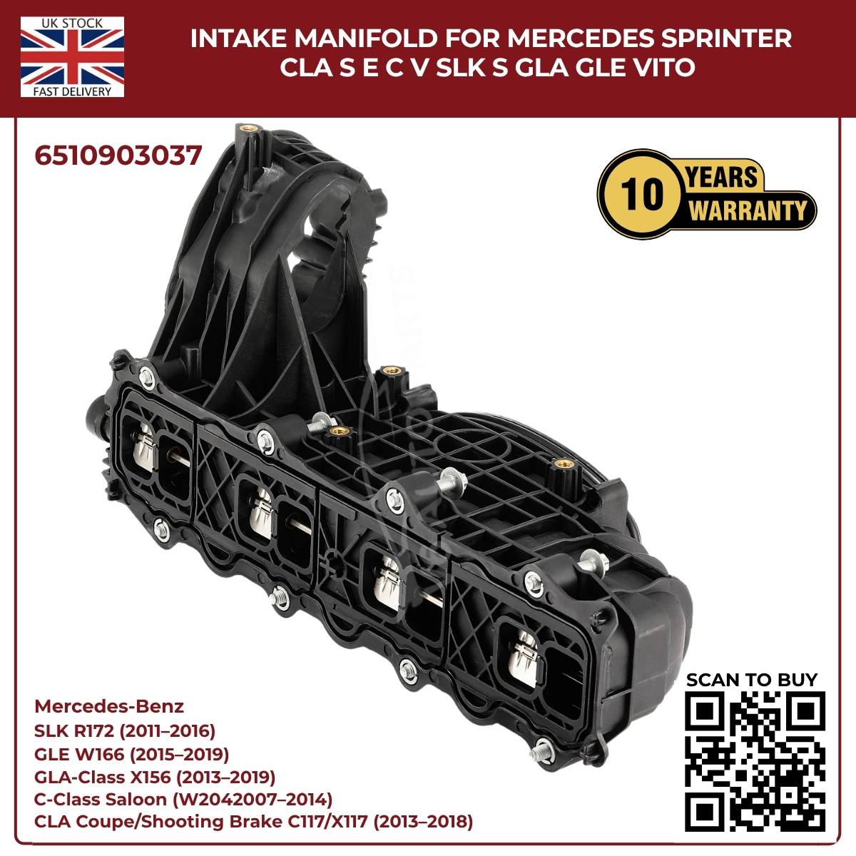 Intake Manifold OEM 6510903037 – Mercedes Sprinter, CLA, S-Class, E-Class, C-Class, Vito, SL, GLA, GLE