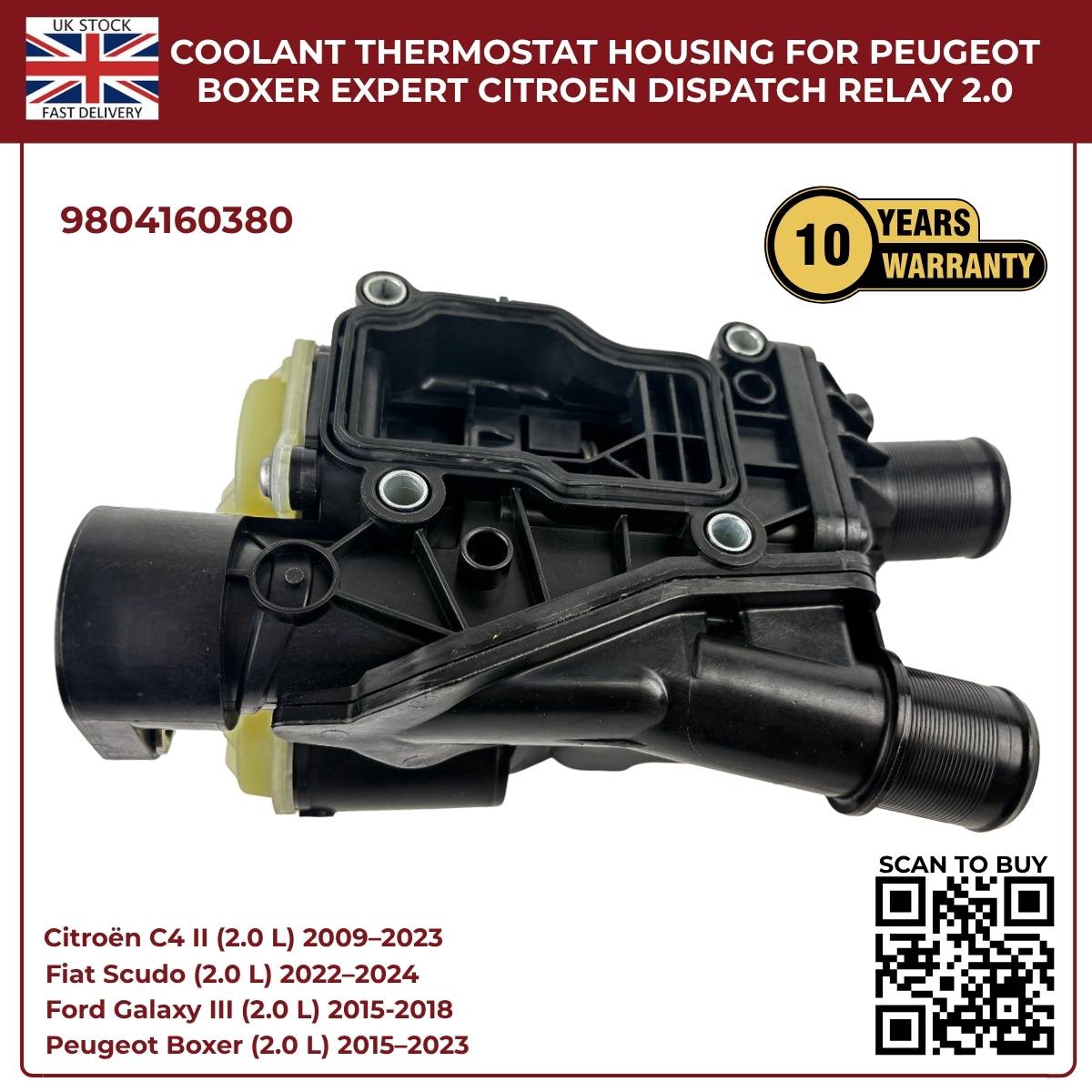 Coolant Thermostat Housing 9804160380 for Ford, Peugeot, Toyota & Vauxhall 2.0 Diesel Engines