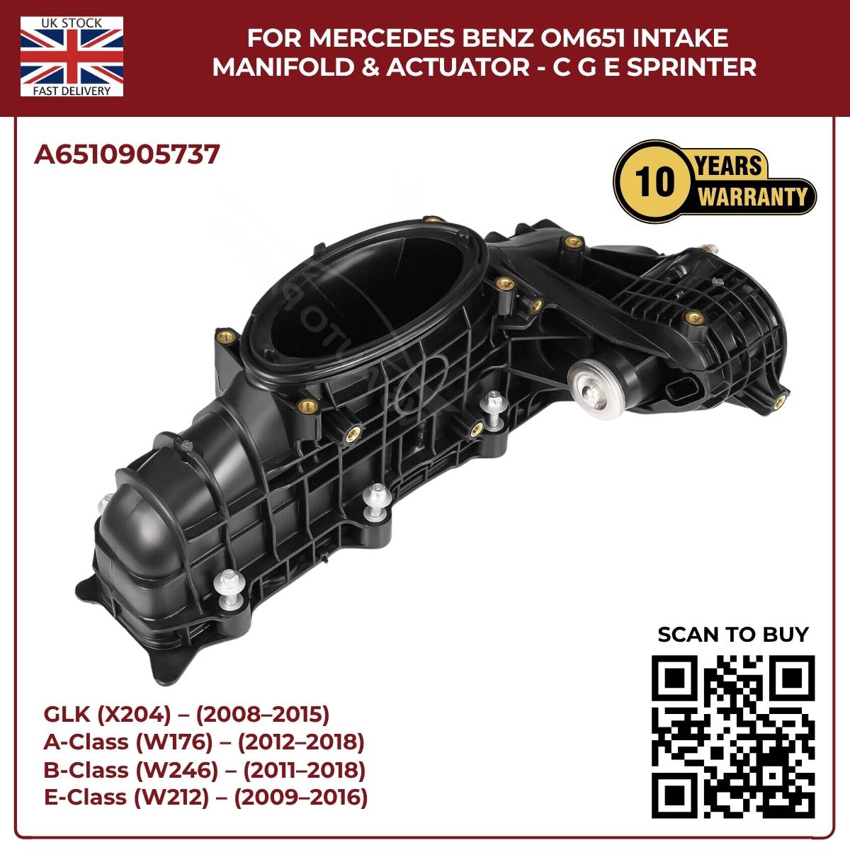 Image of A6510905737 intake manifold with actuator for Mercedes-Benz E-Class